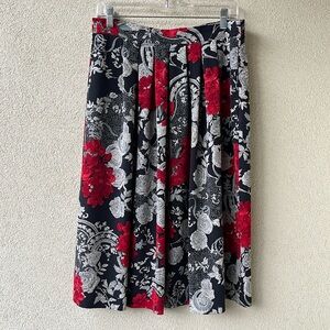 Vintage Navy Floral & Red Unionmade A-Line Midi Skirt
